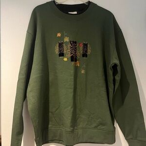Olive Green Fall Graphic Women's Sweatshirt